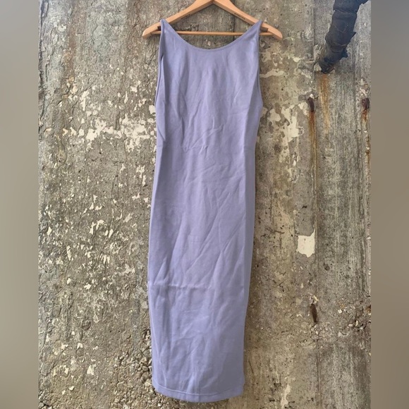 American Apparel Ponte Deep Cut Dress Medium Silver Blue Bullet - Picture 2 of 2